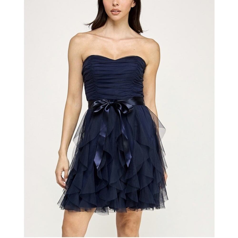 Pear Culture Strapless Ruffle Mini Navy Blue Juniors/Women’s Dress NWT SZ-13/14